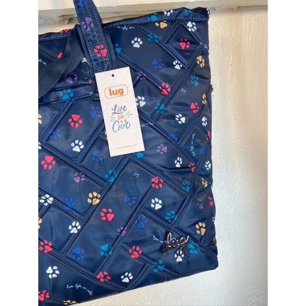lug Navy Quilted Tote with Multicolor Paw Print - Picture 2 of 8